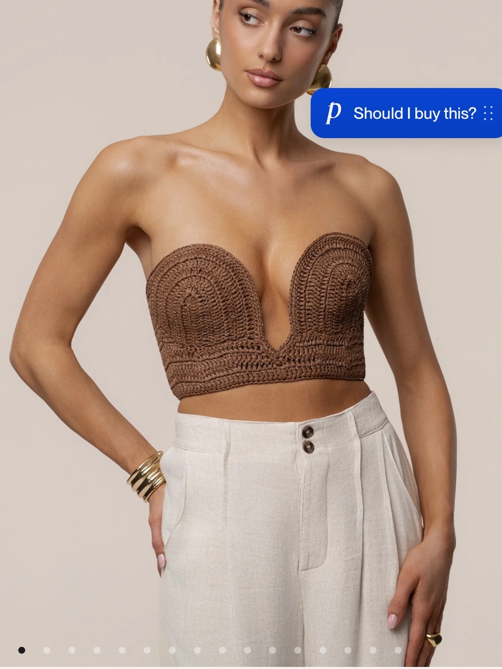 JLUXLABEL Brown Crochet  Bustier Crop Top